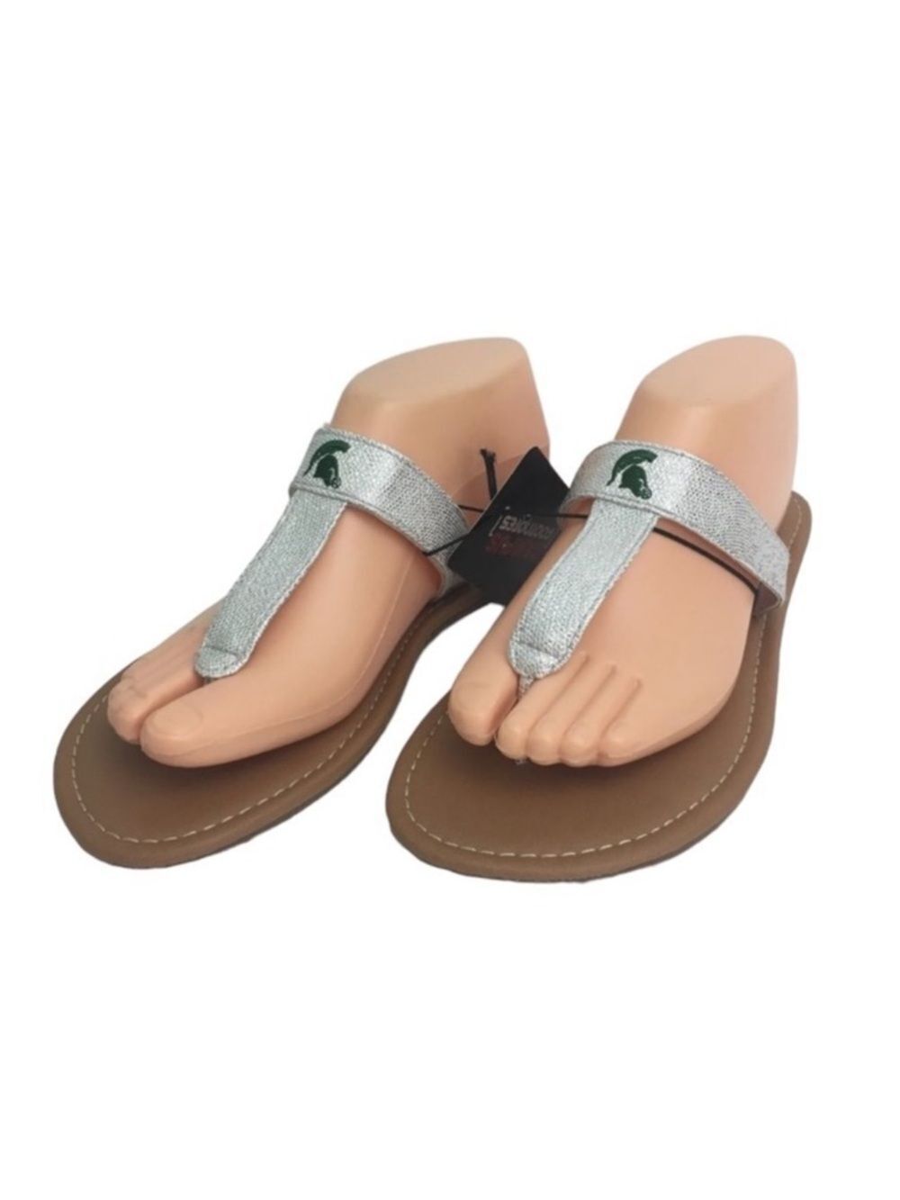 NWT Michigan State Spartans Silver Sparkle Logo Sandals Flip Flops MSU 9